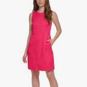 NWT Tommy Hilfiger Magenta Sleeveless Tweed Textured A-Line Dress Size 12